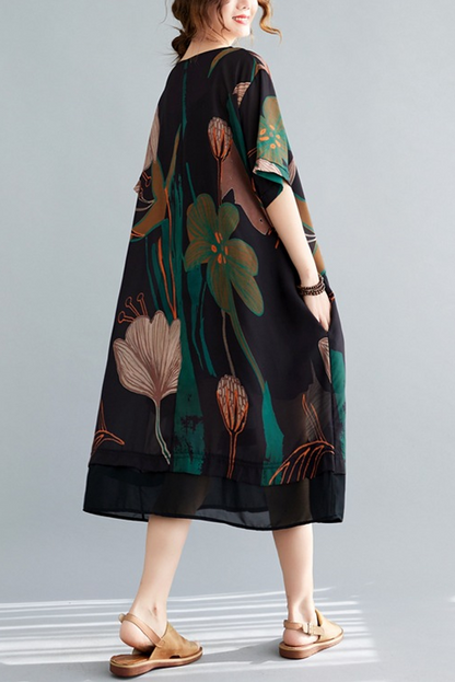 -summer Print Patchwork Dress Short Sleeve Dress