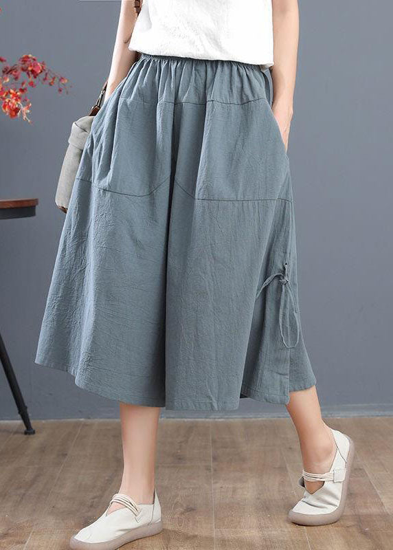 Red Elastic Waist Drawstring Cotton Crop Pants Summer