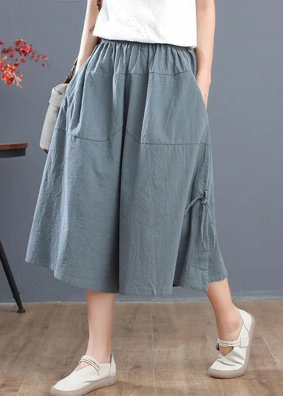 Red Elastic Waist Drawstring Cotton Crop Pants Summer