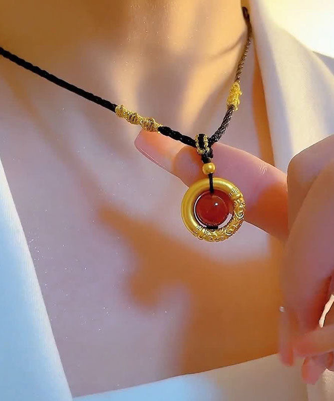 Gold Hand Knitting Agate Jade Pendant Necklace
