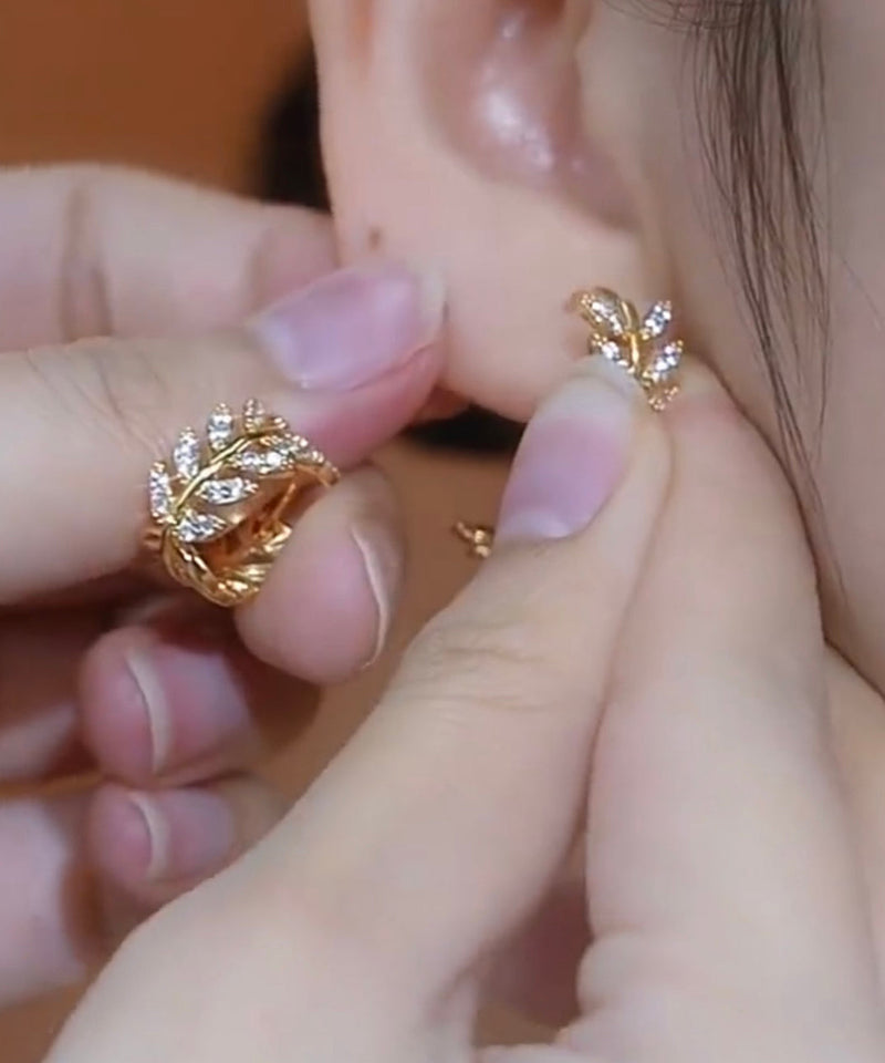 Gold Sterling Silver Overgild Zircon Ear of Wheat Hoop Earrings