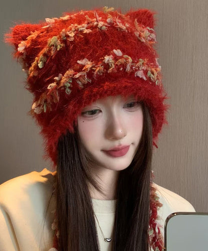 Japanese Style Red Knitted Warm Ear Protection Hat