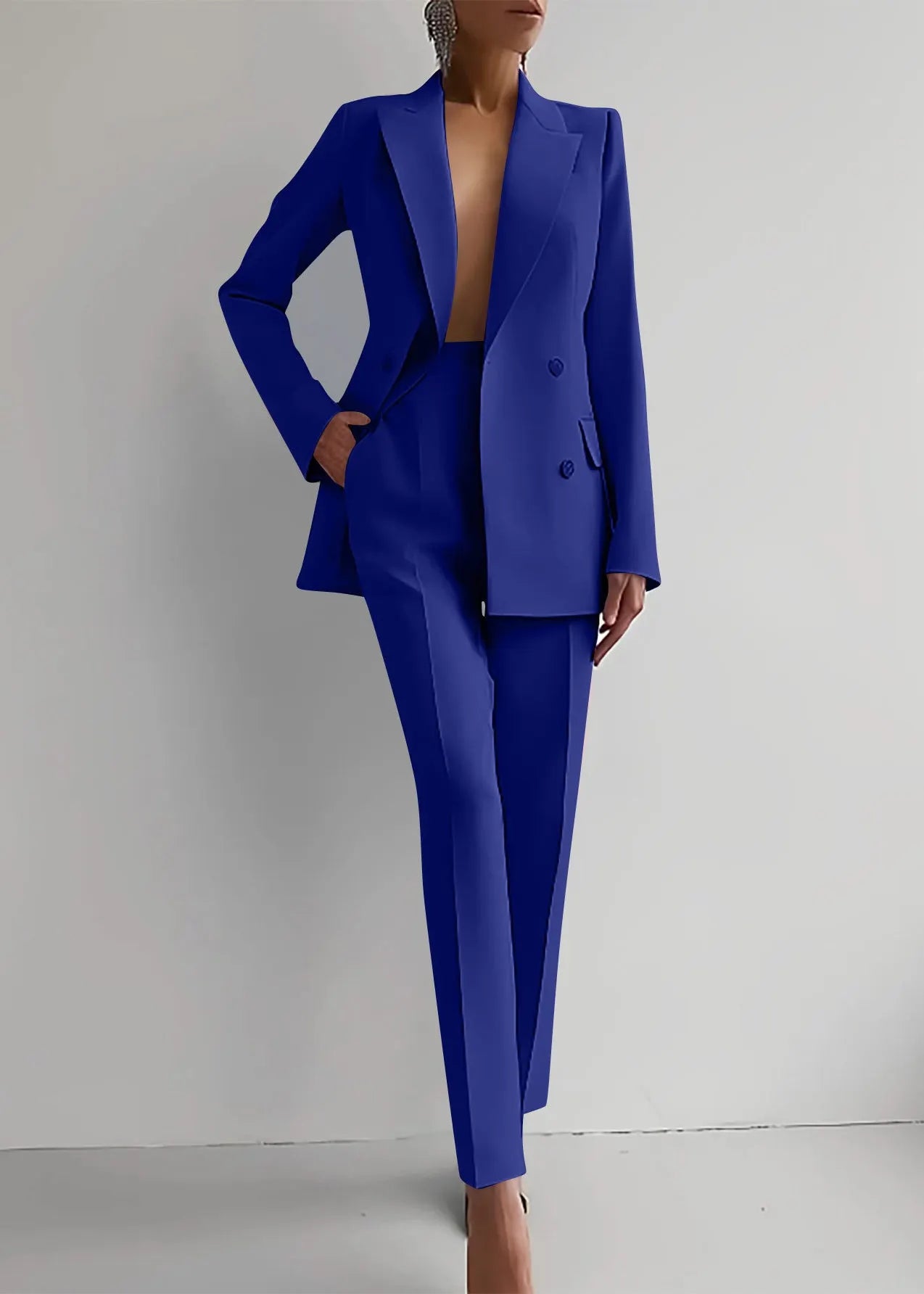 Apricot Peter Pan Collar Suit Coat and Pants Two Pieces Set Fall