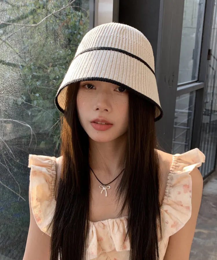 Stylish White Thin Breathable Knit Bucket Hat