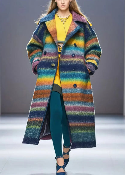 Rainbow Oversized Double Breast Woolen Coats Fall
