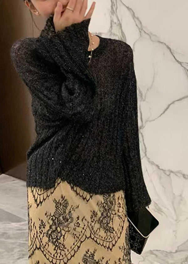 Beige O Neck Knit Sweaters Flare Sleeve