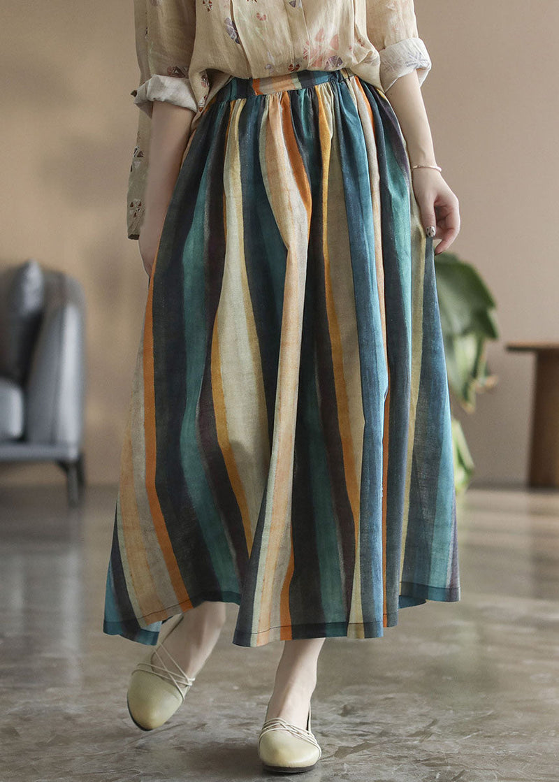 Color Stripe Striped Linen a Line Skirts Spring
