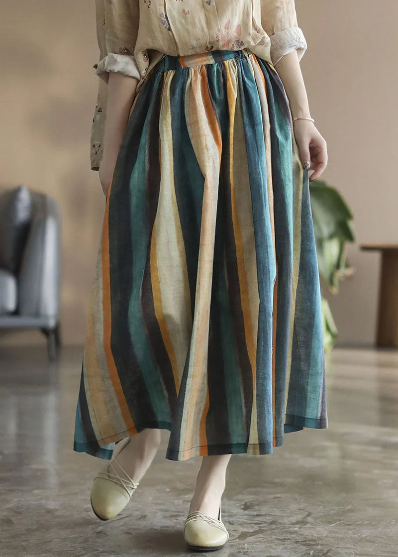 Color Stripe Striped Linen a Line Skirts Spring