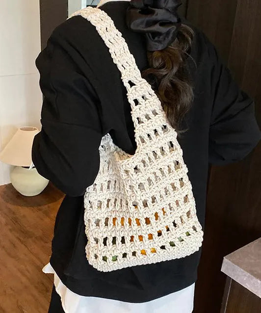 New Yellow Large Capacity Hollow Out Knitted Shoulder Bag