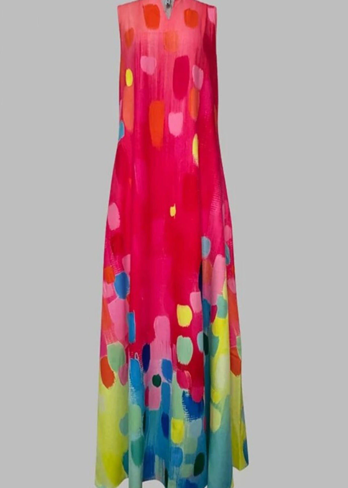 ' Red V-neck Printed Sleeveless Maxi Dress
