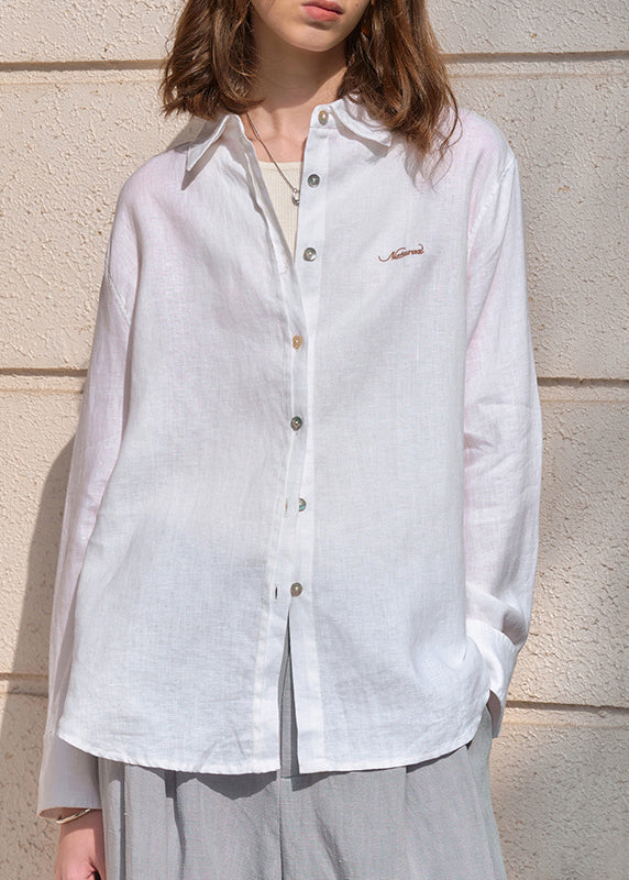 Italian White Peter Pan Collar Embroidered Cotton Blouses Summer