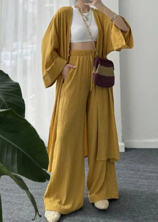Style Brown Cardigans and Trousers Cotton Two Pieces Set Fall
