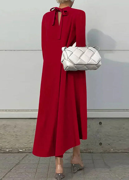 Red Hign Neck Low High Design Cotton Dress Fall