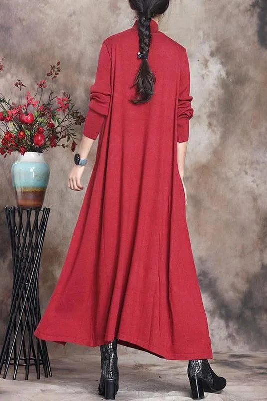Pure Color Knitted High Neckline Dress