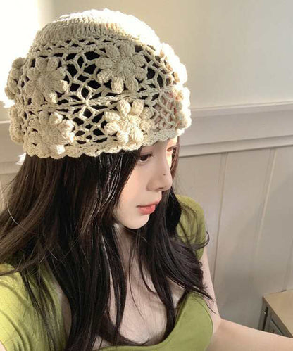 Handmade Beige Hollow Out Knit Boonie Hat