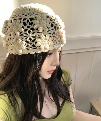 Handmade Beige Hollow Out Knit Boonie Hat