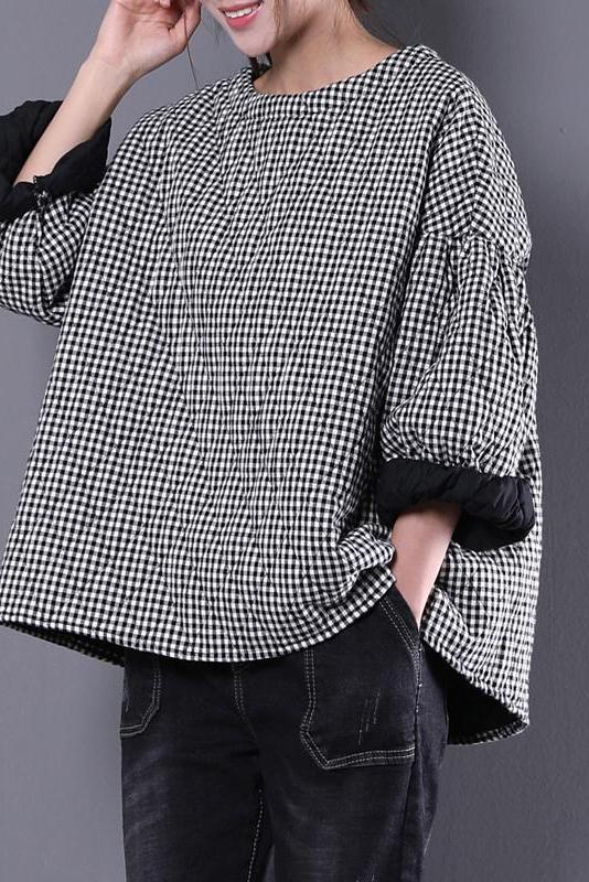 Limited Stock- Plaid Loose Blouse Three Quarter Sleeve Top