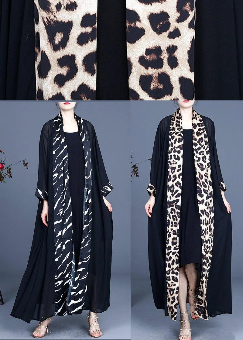 French Zebra Pattern Summer Silk Patchwork Cardigans Long