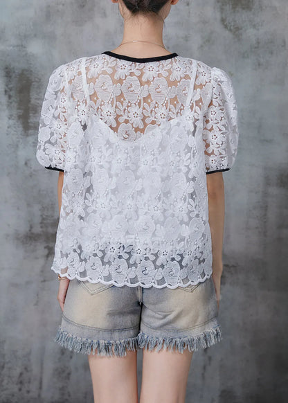Diy White Embroidered Lace Shirt Top Summer