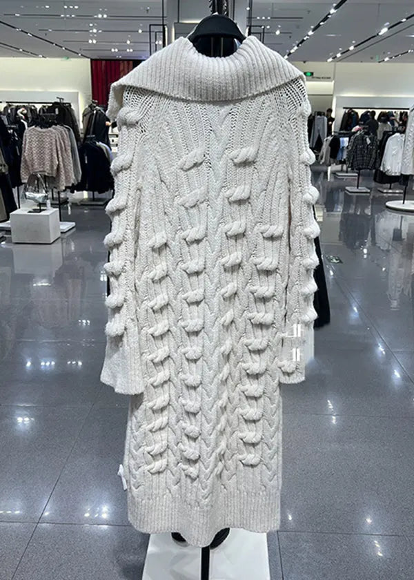 Stylish Beige Peter Pan Collar Cable Knit Cardigans Spring