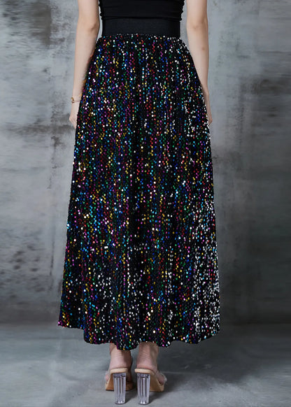 Fine Rainbow Sequins Cotton a Line Skirts Fall