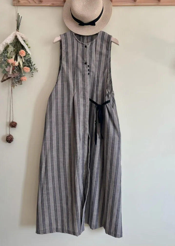 Black Striped Tie Waist Long Vest Dress Summer