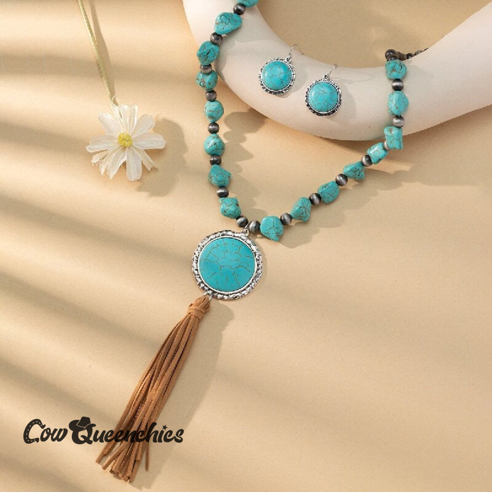 Round Turquoise Necklace + Earrings
