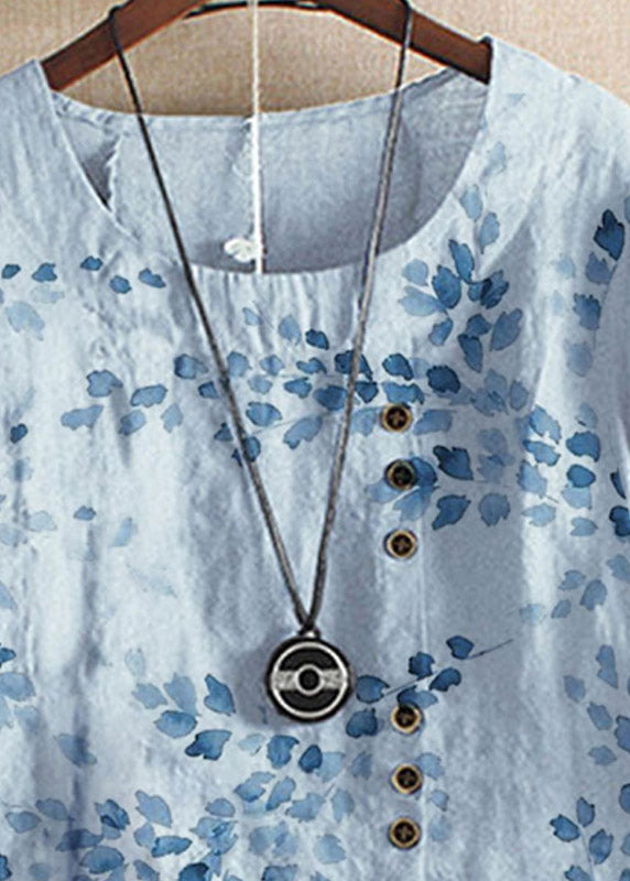 Yellow O-neck Embroidered Linen Tops Short Sleeve