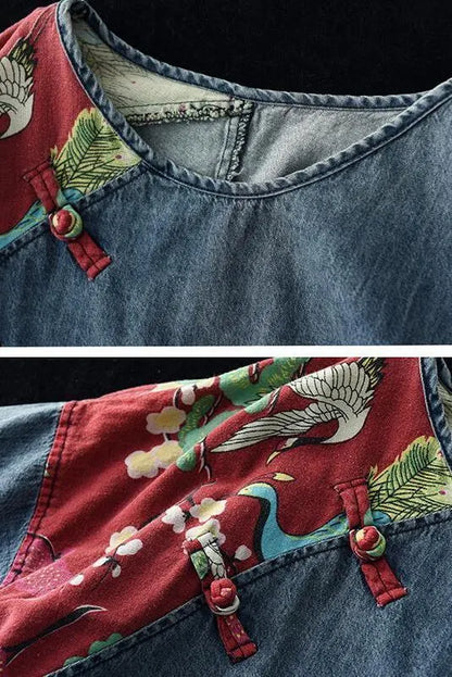 Denim Cotton Patchwork Pocket T-shirt