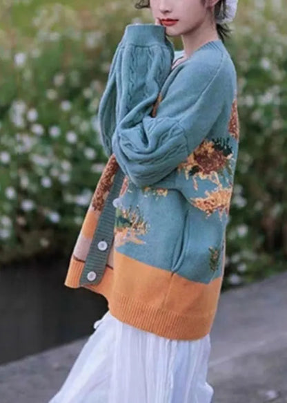 Green Button Cotton Knit Sweaters Coats Fall
