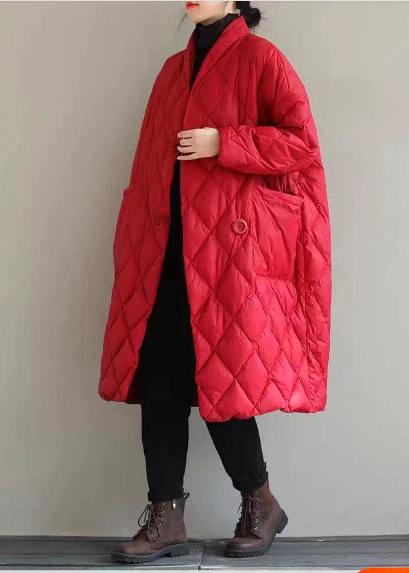 Classy Red Stand Collar Big Pockets Fine Cotton Filled Puffers Jackets Winter