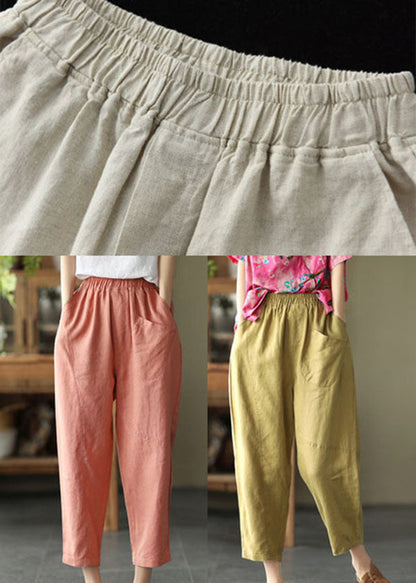 Linen Colour Linen Crop Pants High Waist Patchwork Summer