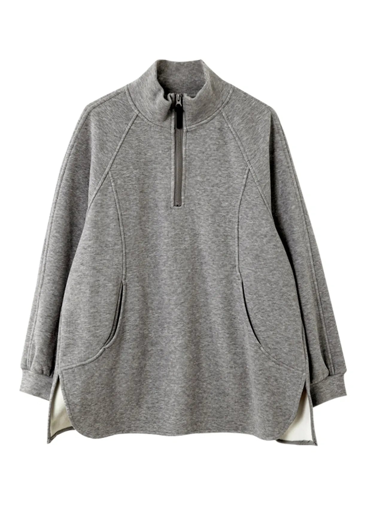 Grey Turtleneck Patchwork Fleece Sweatshirt Spring