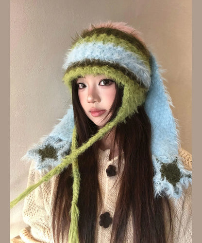 Colorblock Striped Fur Knit Bonnie Hat