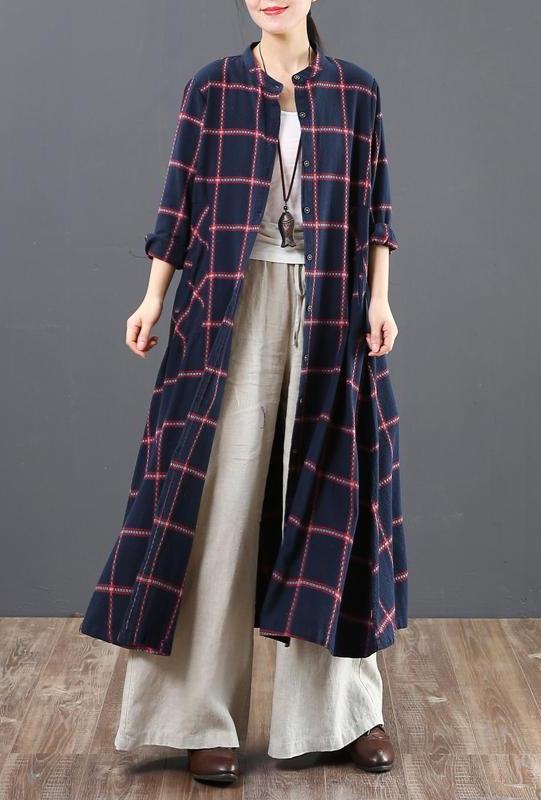 A Linen Cotton Plaid Shirt Dresses
