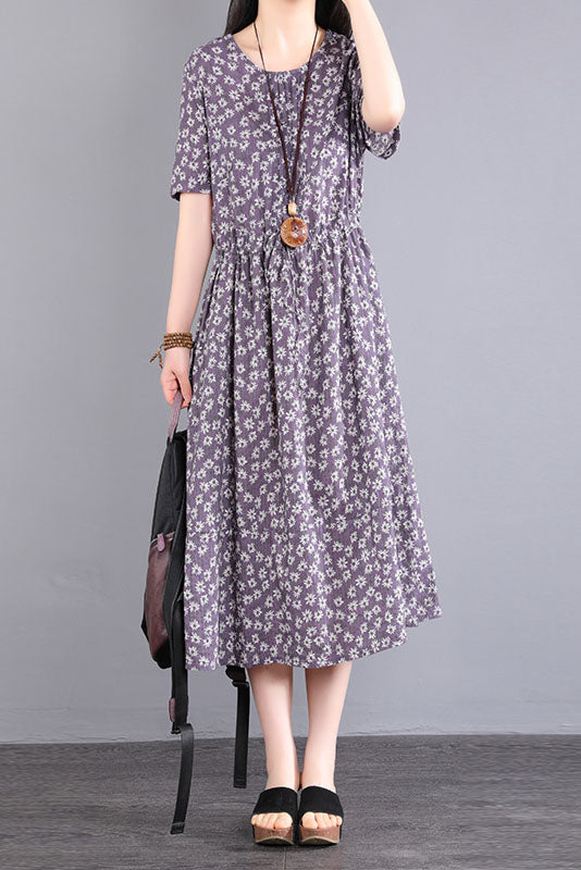 Summer New Printed Dress Short Sleeve Long Dress