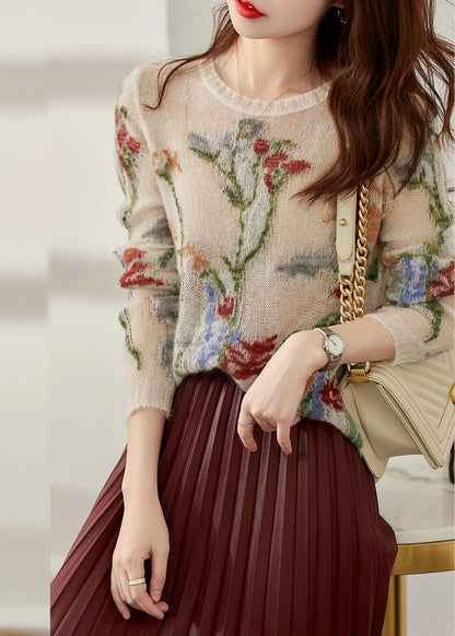 French O-neck Hollow Out Knit Sweaters Spring