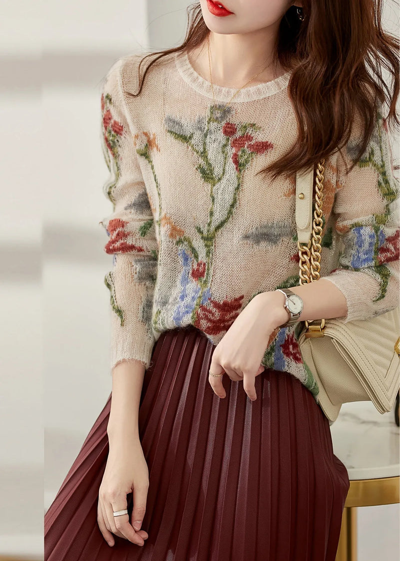 French O-neck Hollow Out Knit Sweaters Spring