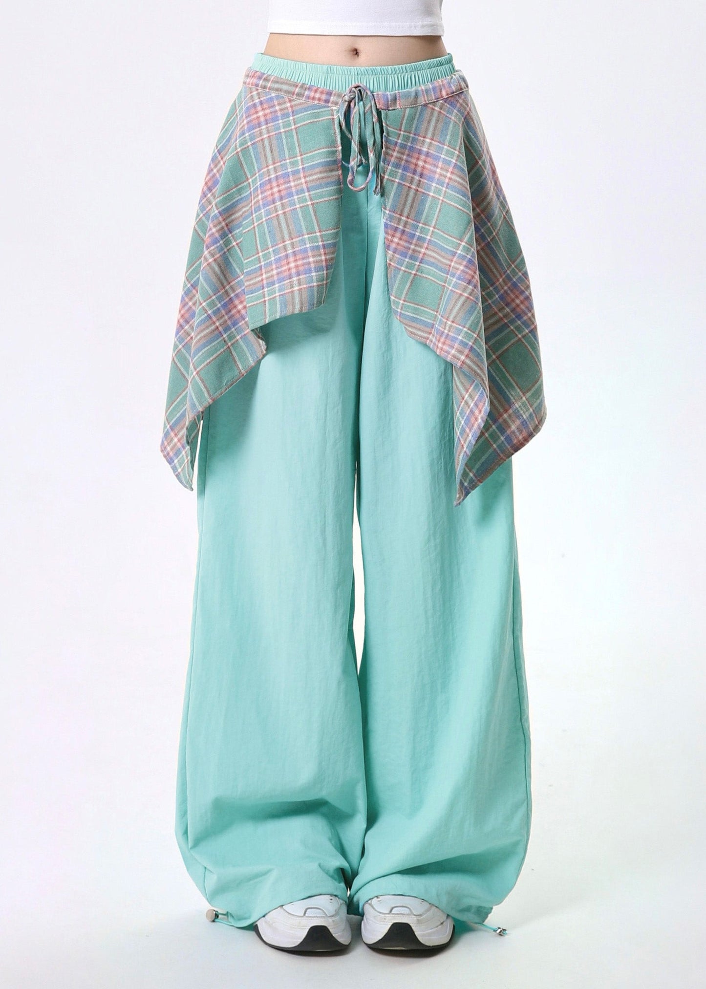 Rose Elastic Waist Patchwork Exra Large Hem Cotton Pants Spring