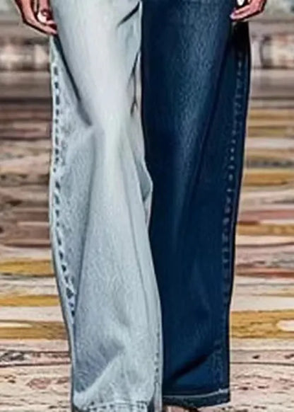 Colorblock Asymmetrical Pockets High Waist Denim Crop Pants Summer