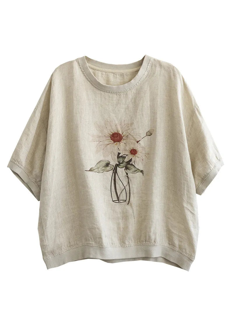 Linen Colour O-neck Linen T Shirt Summer