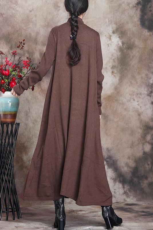 Pure Color Knitted High Neckline Dress