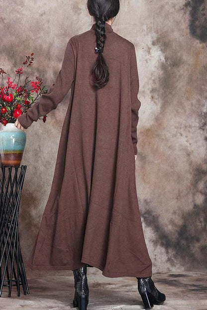 Pure Color Knitted High Neckline Dress