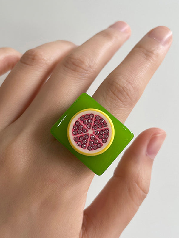 Geometric Fruit Rhinestone Rings Accessories
