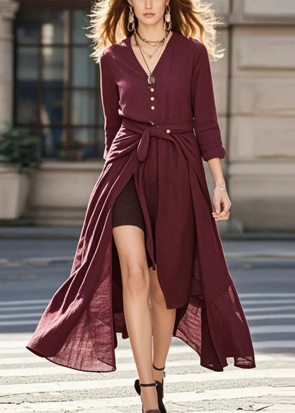 Mulberry Asymmetrical Tie Waist Cotton Dress Fall