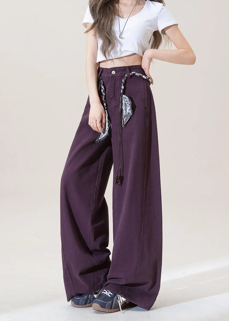 Purple Pockets High Waist Denim Pants Fall