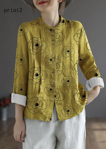 Yellow Button Fall Top Long Sleeve Linen