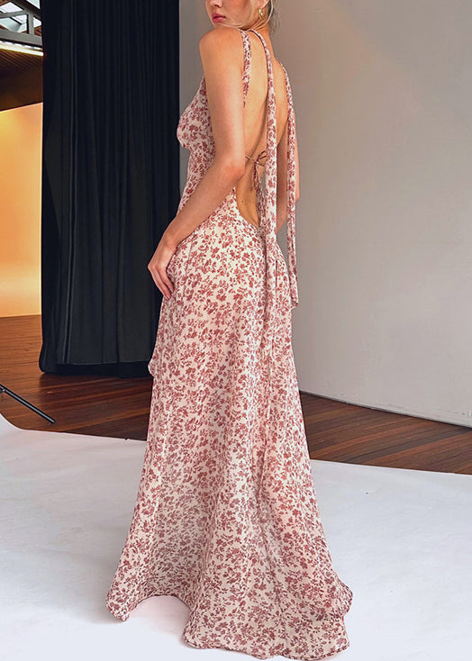 New Print Backless Side Open Spaghetti Strap Dress Dress