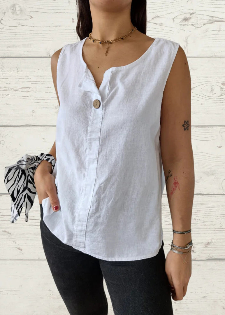Simple White O Neck Loose Cotton T Shirts Top Sleeveless