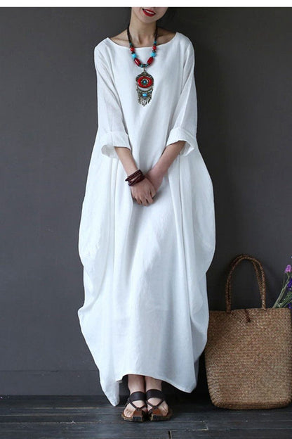 White Bat Sleeve Causel Long Dress Oversize Outfits